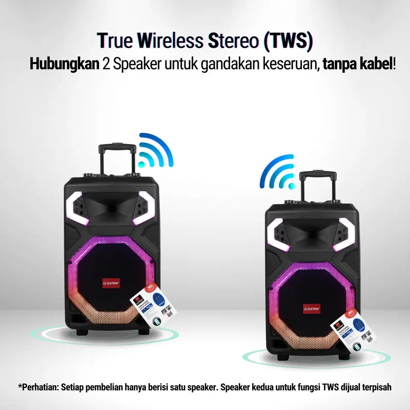 Asatron Acoustic 12 Inch Bluetooth Party Speaker with 2 Wireless Mic Bass TWS 3