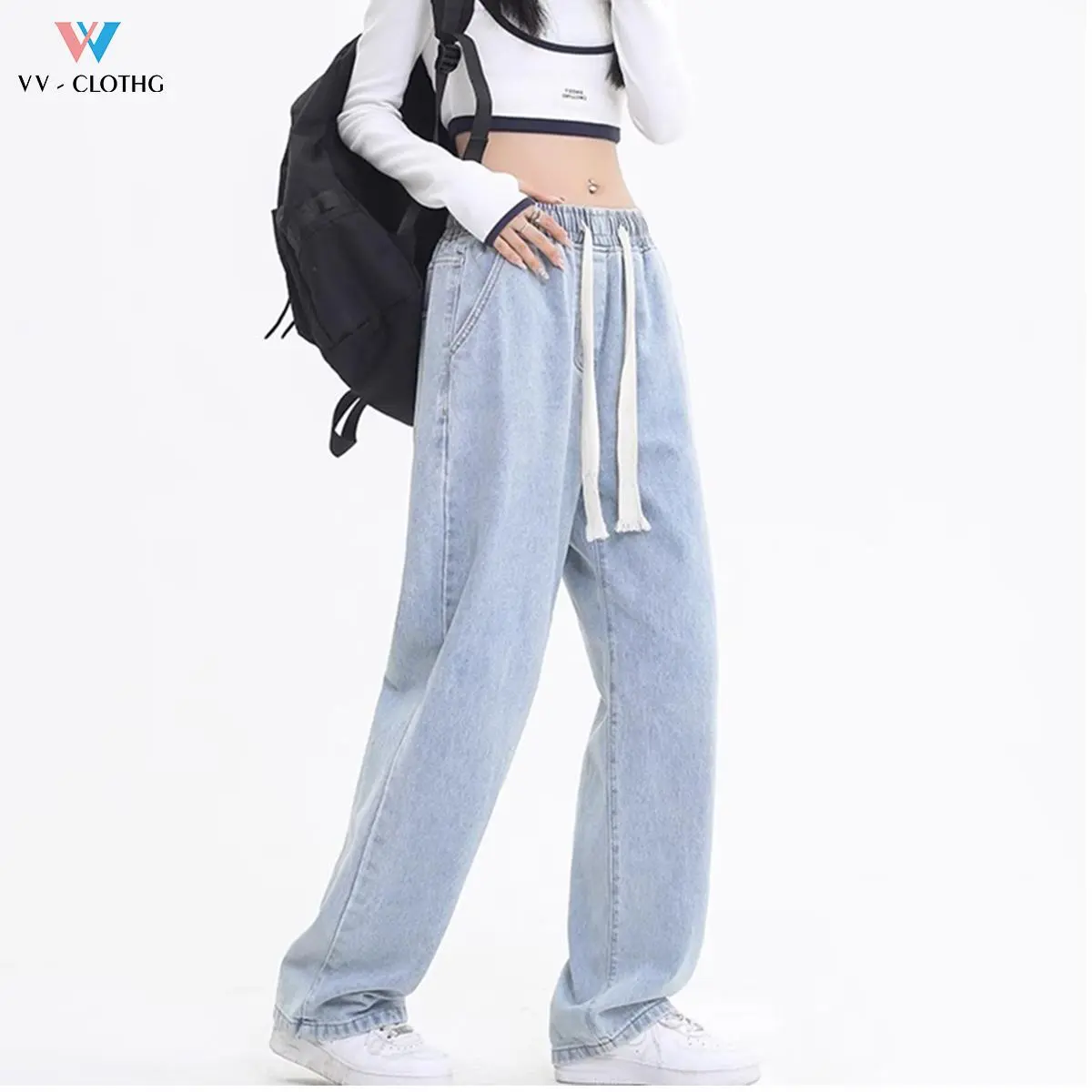 VV - Clothg - Loose Jeans celana jeans murah Jeans pinggang karet wanita Jeans wanita Panjang Cewek Dewasa