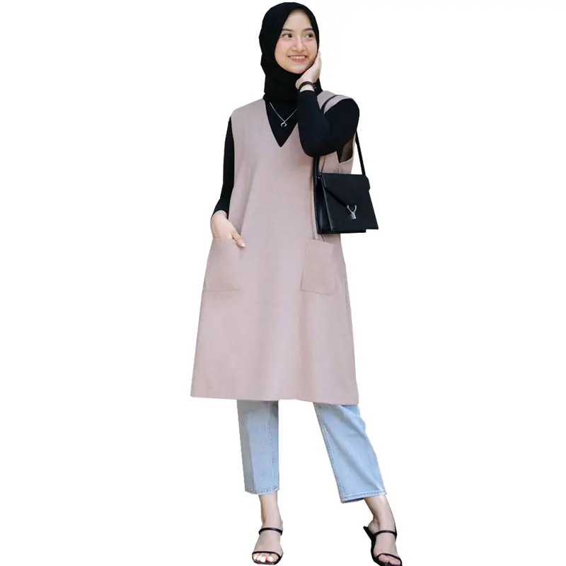 Outer Cardigan Blazer Wanita Panjang Tanpa Lengan-Rompi Long Vest Wanita Terbaru Style Kekinian Atasan Basic 2