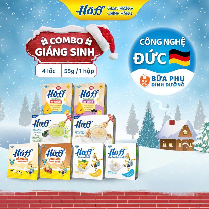 1 Combo GIÁNG SINH Sữa Chua Váng Sữa Cháo Sữa Phô Mai Trẻ Em Hoff Ăn Dặm Bổ Sung Vitamin Men Lợi Khuẩn Canxi Protein DHA Chất Xơ 4 Lốc