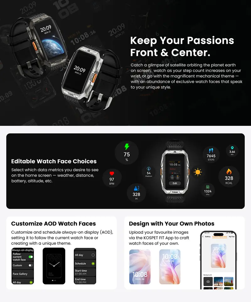 Product Introduction of KOSPET X2 Ultra with GPS&Calls, Smartwatch,Fitness Tracker,44-Day Battery Life,50M Waterproof, AMOLED Display, Full-Metal, Android and iOS Watches, Bluetooth, Smartwatch For Men,Watches For Men,reloj smartwatch Wearable,Smartwatches,Campss Fitness Tracker 20
