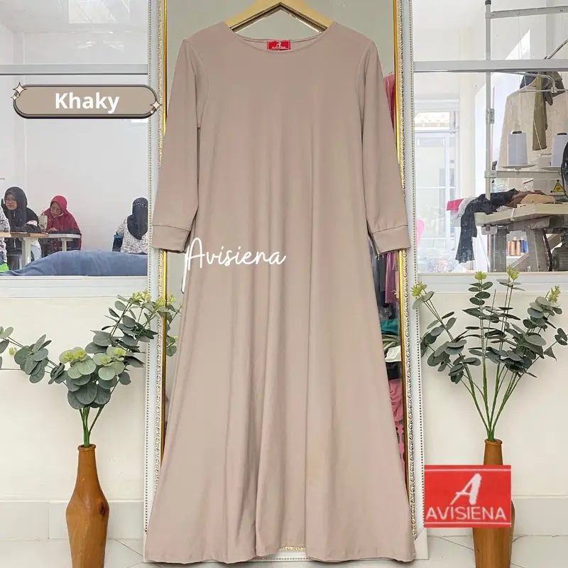 Avisiena - Gamis Polos Anak jersey  Inner anak lengan panjang dalaman gamis anak remaja tanggung Hitam putih Basic Dress Muslim Nyaman Sekolah White 5