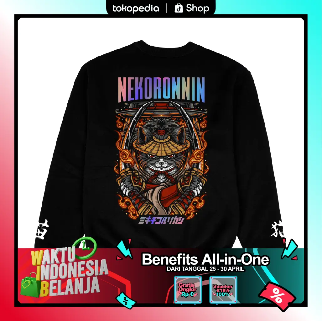 (Gratis Stiker, Lanyard) Ngab Sweater Suiter Crewneck Distro Sablon Reflective Rainbow Nekoronnin CRW001 Hitam Unisex Pria Wanita Fleece Tebal Lembut Dan Nyaman Keren Digital Hoodie