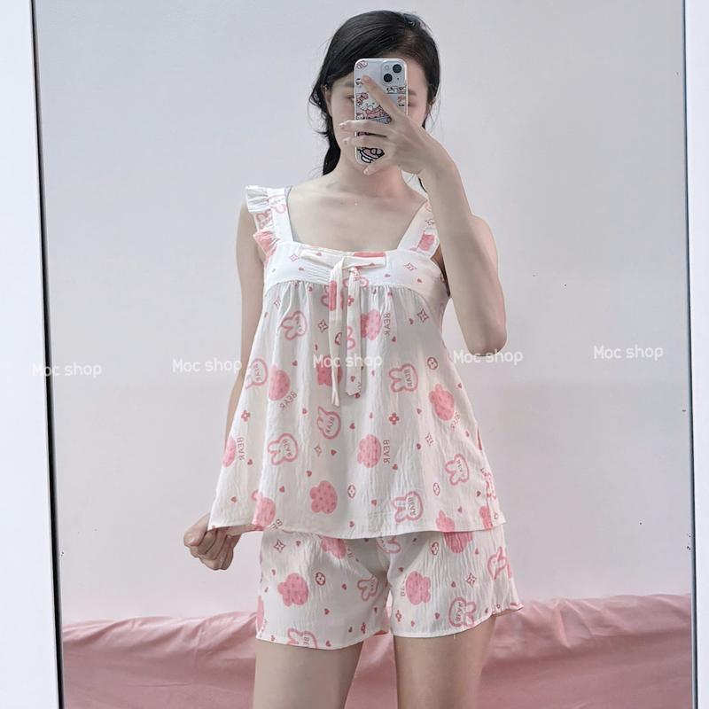 [ ẢNH THẬT ] Set đồ ngủ Pijama hai dây cánh tiên chất đũi xốp hàn nhiều họa tiết Freesize 40-55kg