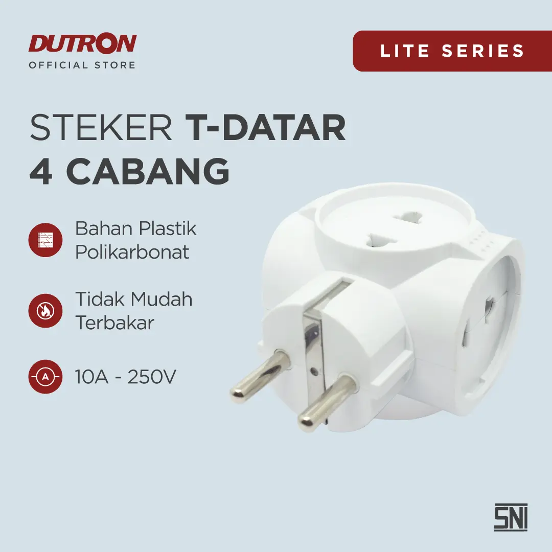 DUTRON Steker Colokan T Datar 4 Cabang Putih stekert sni