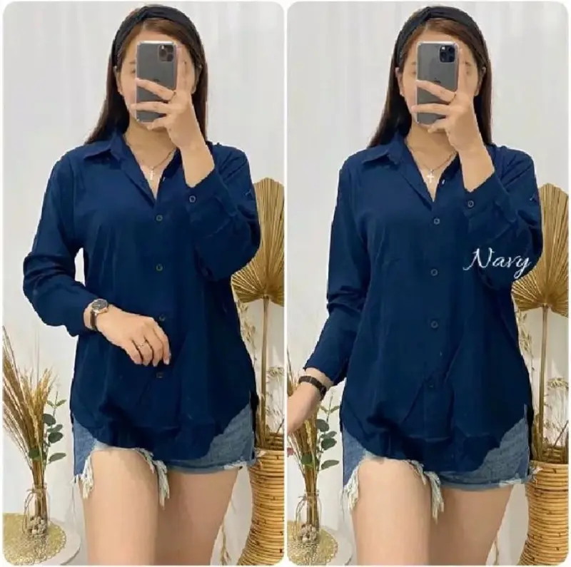 Kemeja Wanita Crinkle Airflow Atasan Wanita Polos Lengan Panjang Terbaru Kekinian Terlaris Basic Formal Kerja Ngantor Oversize Motif Tangan Kancing 5