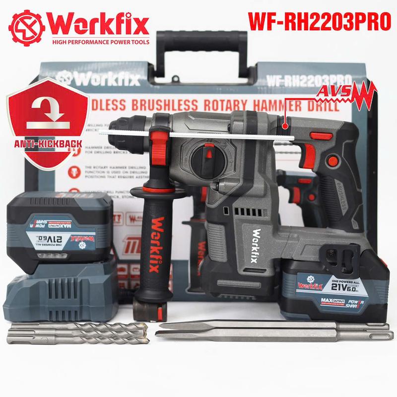 Máy Khoan Bê Tông Workfix WF RH 2230 Pro 3 Chức Năng Không Chổi Than Chân Pin Phổ Thông M21 Bảo Hành 6 Tháng