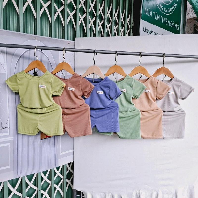 Combo 05 Bộ quần áo Cộc Tay vải tăm lạnh MÀU Cho Bé trai Từ 3-24KG