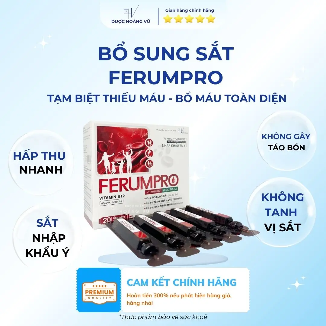 [DHV] Bổ sung sắt cho cơ thể FERUMPRO | Sắt hữu cơ không tanh, hấp thu nhanh - Hỗ trợ bổ máu hiệu quả cho trẻ em và phụ nữ mang thai | Hộp 20 ống