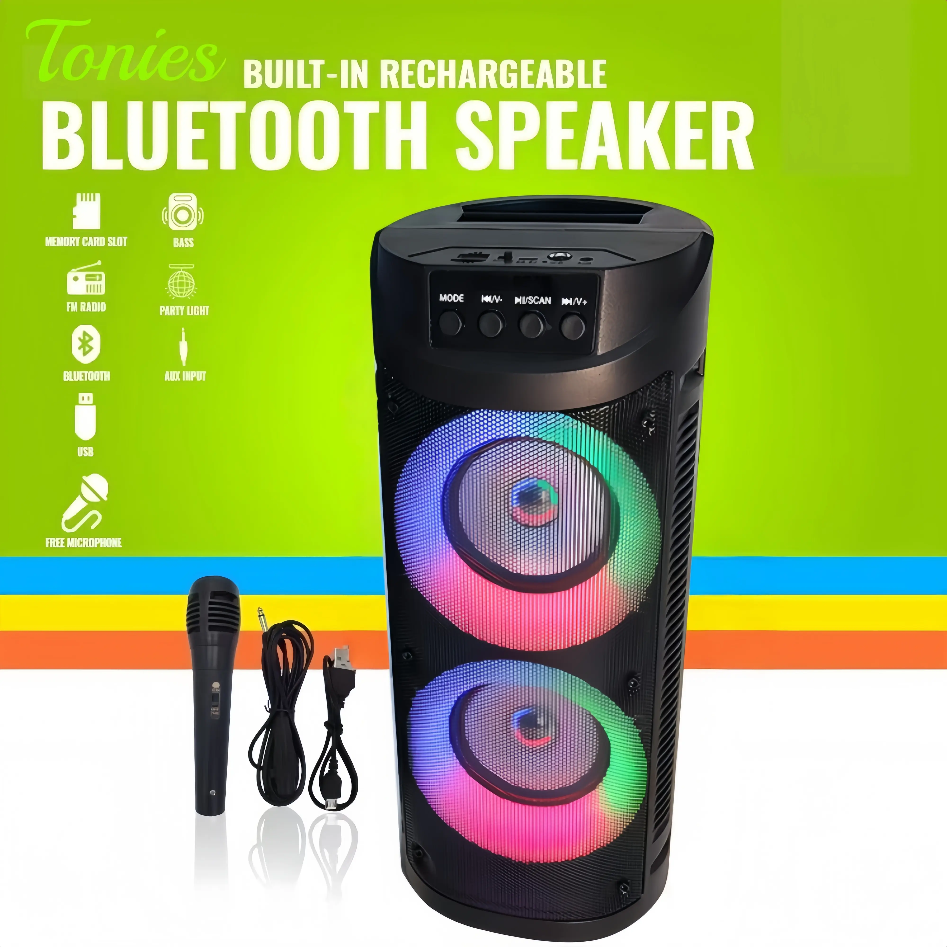 TONIES 899 Speaker Karaoke Speaker Mic Bluetooth Super Bass Portable Ringan Tipe Bluetooth 5.0 Cahaya RGB Light Daya 15W Bass