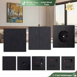 Soket sakelar lampu Black Brushed 1/2/3/4 Gang 2 way sakelar sikat hitam canggih Sakelar dinding sakelar lampu pengisi daya USB Sakelar Hitam Premium Saklar Rumah Mewah Standard Hotel Eropa
