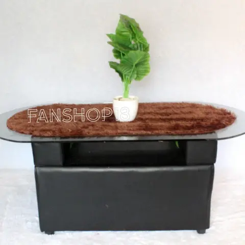 Taplak Meja Oval Bulu Rasfur Ukuran 40x84cm / Taplak Meja Ruang Tamu / Alas Meja MInimalis