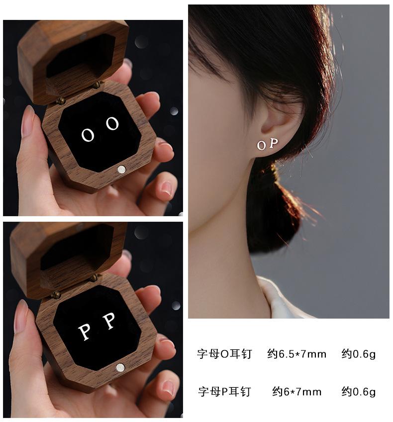 Product Introduction of Cute 925 Sterling Solid Silver Alphabet Stud Tiny Initial letter Earrings Jewellery A-Z 11