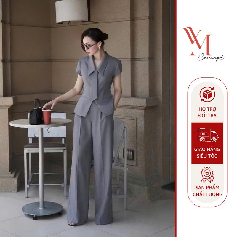 YM Concept Set Gile Công Sở Tay Ngắn Phối Cà Vạt Và Quần Suông Phong Cách Thanh Lịch Cao Cấp D1095