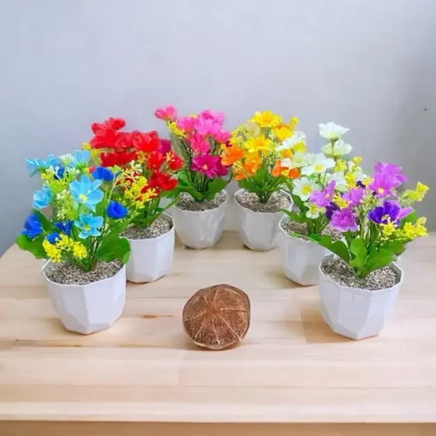 Paket 5 Bunga Aster Artificial dengan Pot Permata - 5 Warna 1