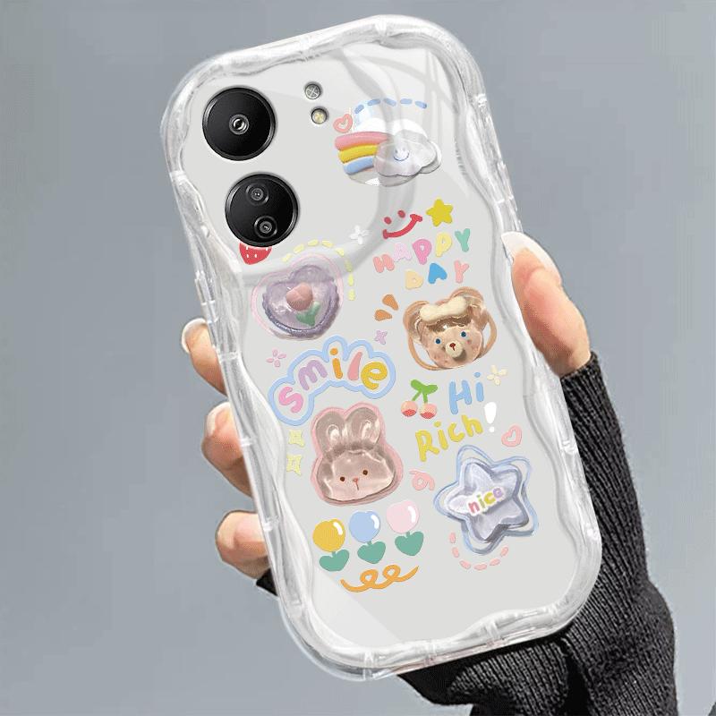 Casing hp REDMI13C(4G)/POCOC65/13C(5G)/POCOM6(5G) Boneka kartun lucu gelombang transparan cangkang lembut wanita all-inclusive anti-jatuh case 4