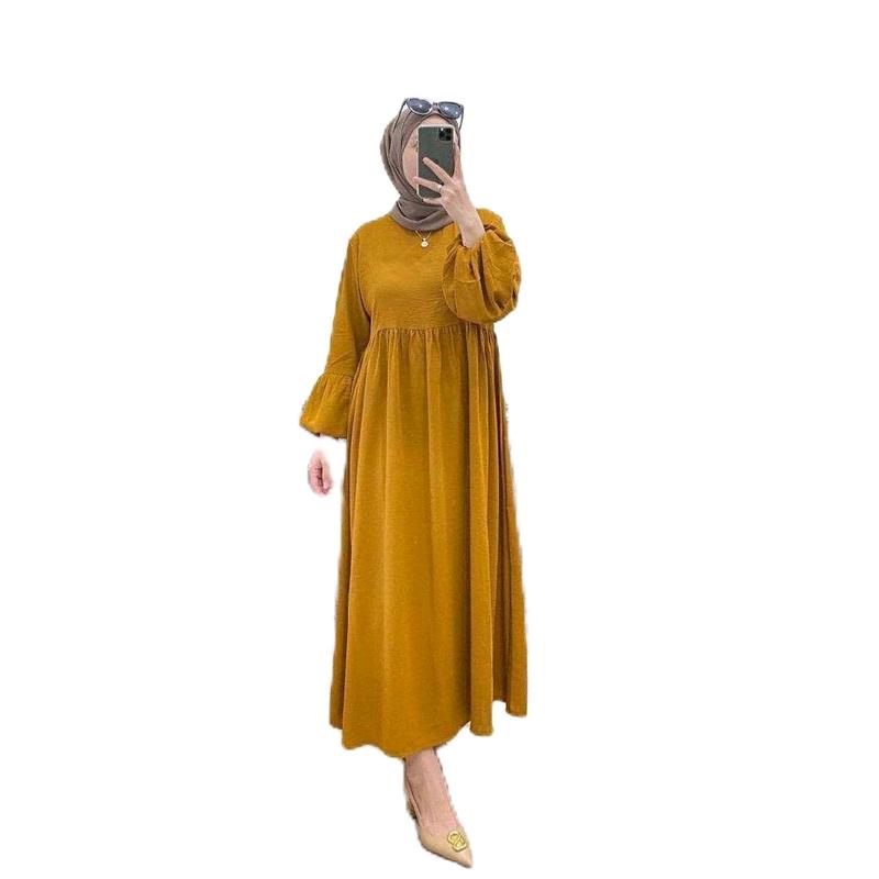 Siena Midi Dres Wanita  Remaja Kekinian bahan Cringkle Airflow  Nyaman Muslim Casual link  dress  lebaran 5
