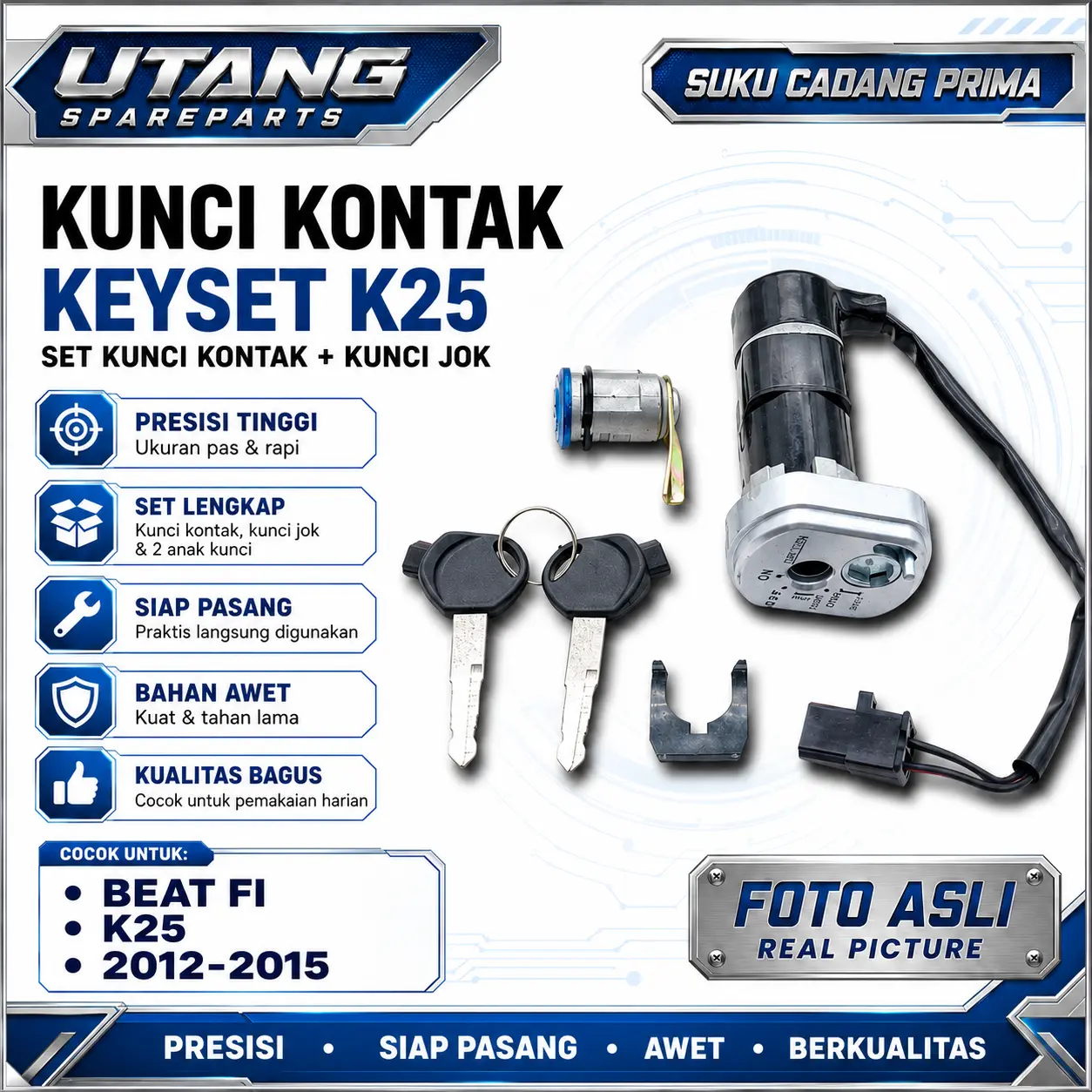 Utang Spareparts Kunci Kontak Set K25 Keyset Beat FI K25 2012-2015 Plus Jok Belakang Kualitas Bagus Asli Anti Maling - Karbu