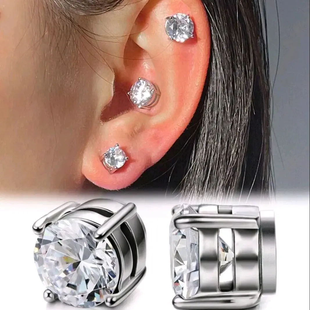 ANTING MAGNET ELEGAN UNTUK PRIA DAN WANITA UKURAN 8 MM /WARNA HITAM DAN SILVER