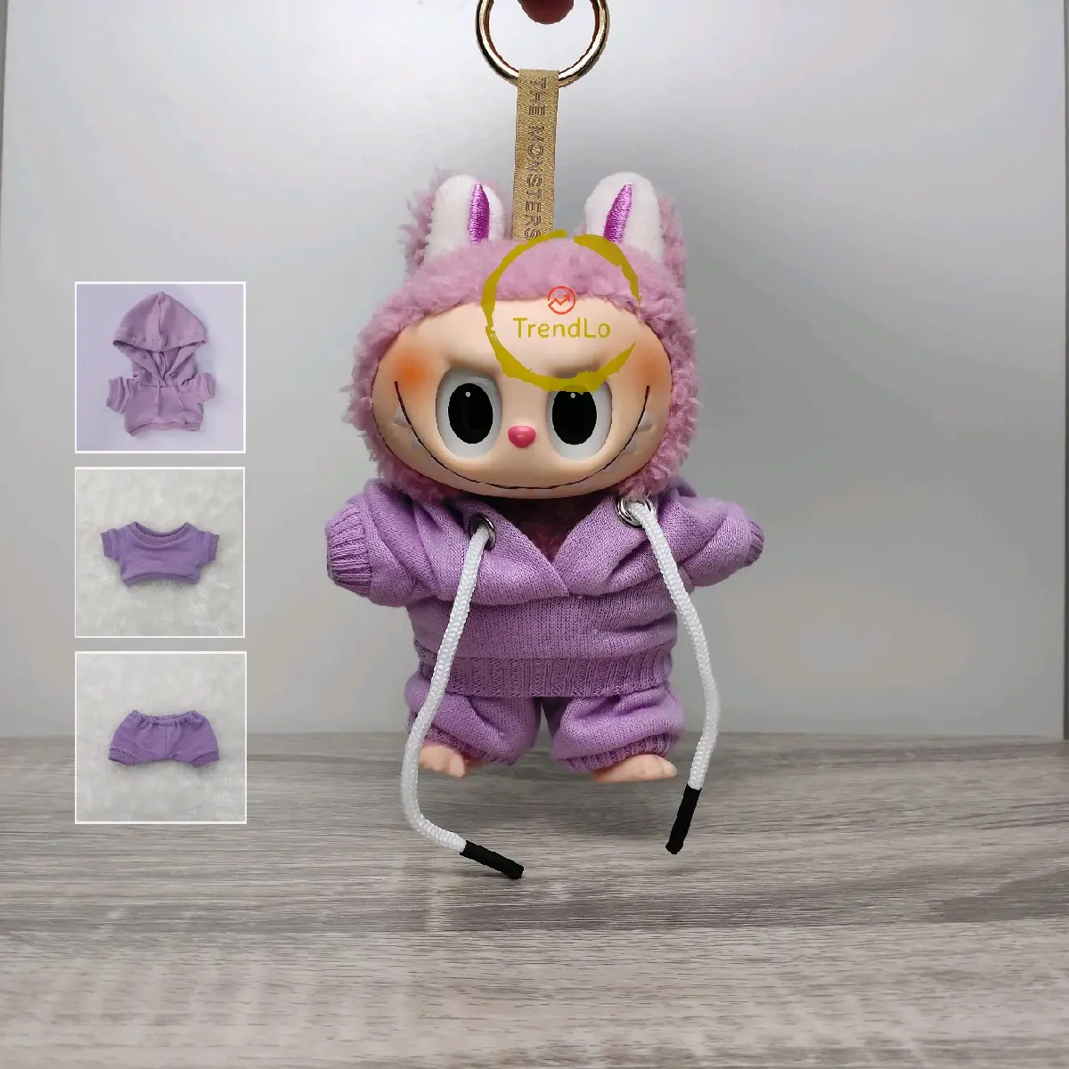 Aksesoris Pakaian Boneka Labubu Warna Ungu Ukuran 8cm Baju Buatan Tangan Hoodie + Sweater + Celana - Hadiah, Toys Doll