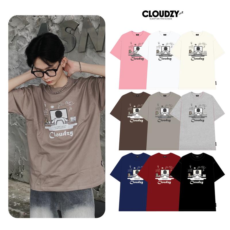 Áo thun tay lỡ nữ nam localbrand CLOUDZY unisex phông form rộng cổ tròn đen oversize cotton PRESSURE