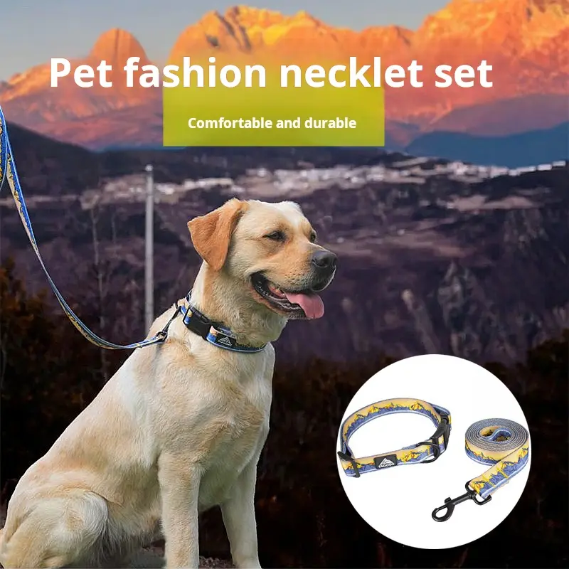 Pet leash collar Adjustable dog collar Fashion print large dog collar walking leash