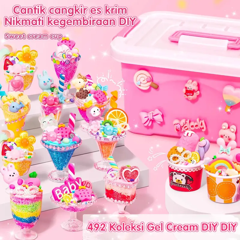 Tepi es krim anak buatan tangan DIY krim lem mainan gadis penutup mulut buatan tangan simulasi mainan makanan buatan Toys Buah Kotak deco cream Kue 7