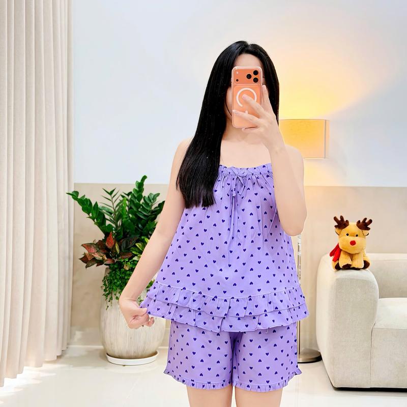  Bộ Đồ Lanh Nữ Tole Đùi Hai Dây Mẫu Bèo Tầng Mặc Nhà Siêu Xinh VNXK F21 42-75kg Cao Cấp - Women Quần Ngủ Áo Top 