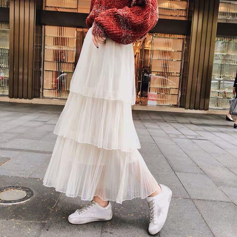Product Introduction of 2020 spring summer new cake skirt pleated skirt gauze skirt skirt women's midi length fairy mesh skirt long skirt 5