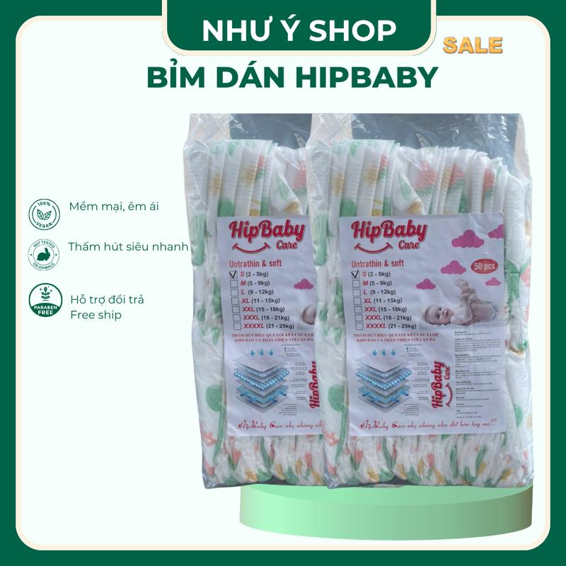 Mã 3 Bỉm dán HipBaby 100 miếng Cho Bé đủ size S đến XXL hàng mềm mỏng hút 500 ml nước