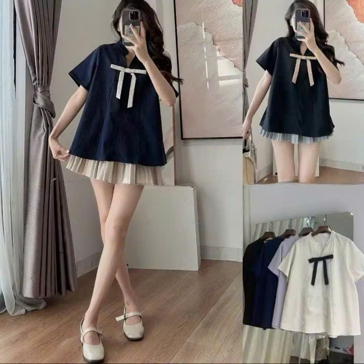 Bigsize Áo sơ mi phối nơ không kèm chân váy xinh xắn dễ thương đủ size 50-100kg