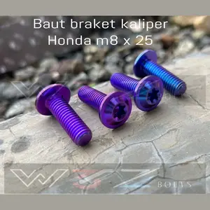 harga satuan 1 biji Baut 12 braket kaliper hnd beat scoopy vario supra m8 x 25 titanium original big head & pilar style harga satuan Motorcycle