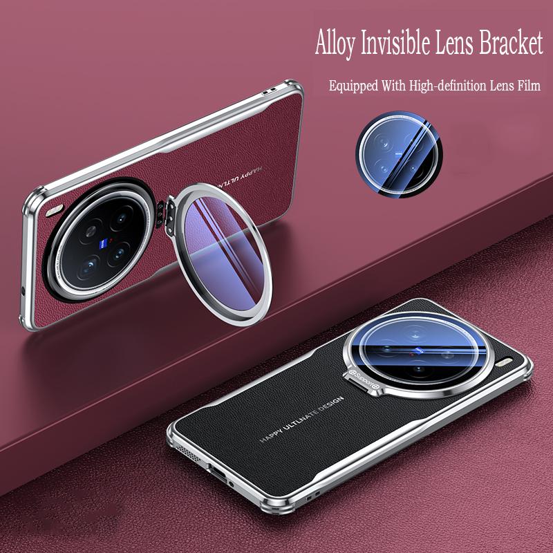  Ốp Điện Thoại Da Thuần Chay Có Giá Đỡ Vô Hình Bằng Kim Loại Thích Hợp Cho Vivo X200 Và Vivo X200 Pro Có Cạnh Mềm TPU Chống Sốc Bảo Vệ Toàn Diện Camera Ốp Lưng Bảo Vệ Phụ Kiện Case 