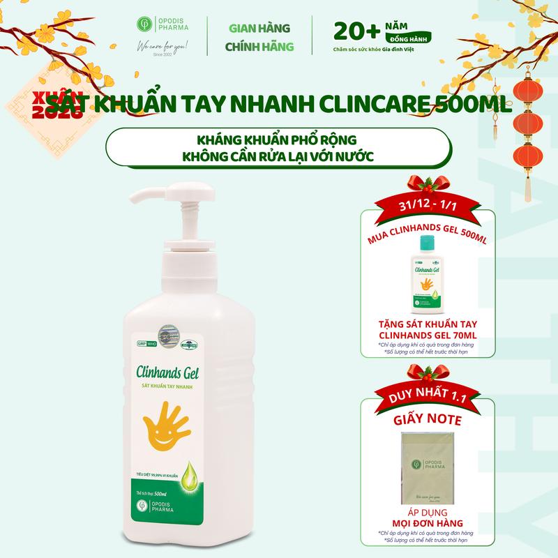 CLINHANDS GEL Sát Khuẩn Tay Khô 500ml Chống Vi Khuẩn & Vi Nấm Dạng Gel Không Cần Rửa Nước Tiện Lợi Cho Y Tế & Gia Đình