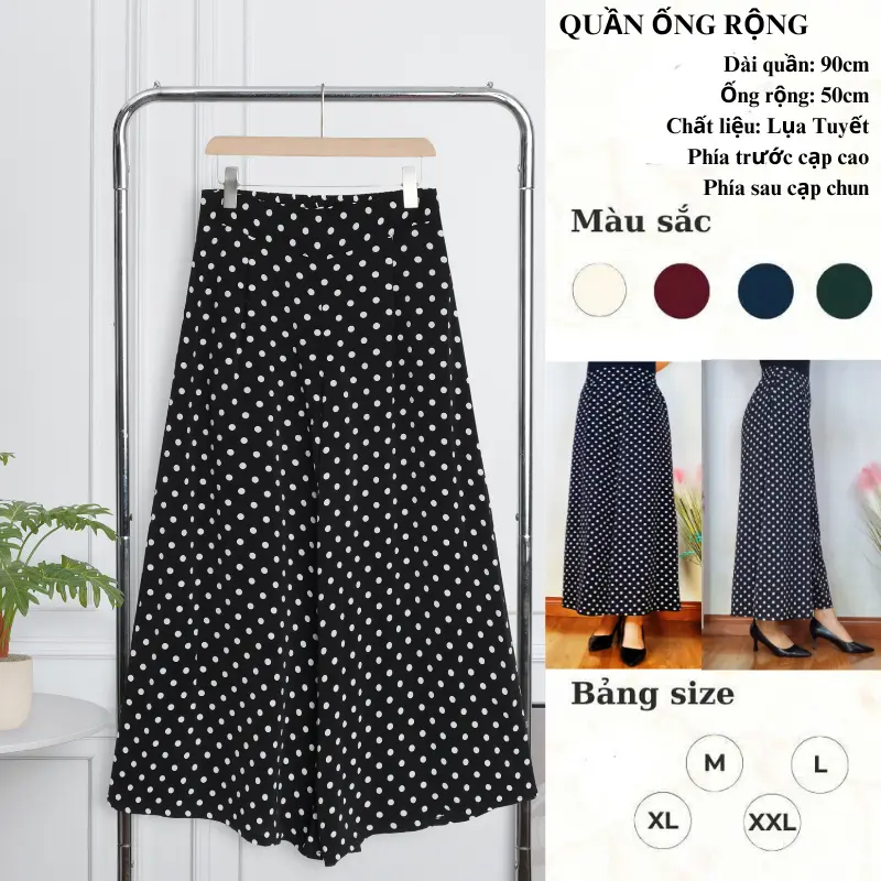 Quần ống rộng, quần trung niên, quần dài 90cm ống rộng 50-55cm, quần dài nữ mùa hè, quần ống rộng nữ dáng váy cạp chun mềm  - Women, Nữ