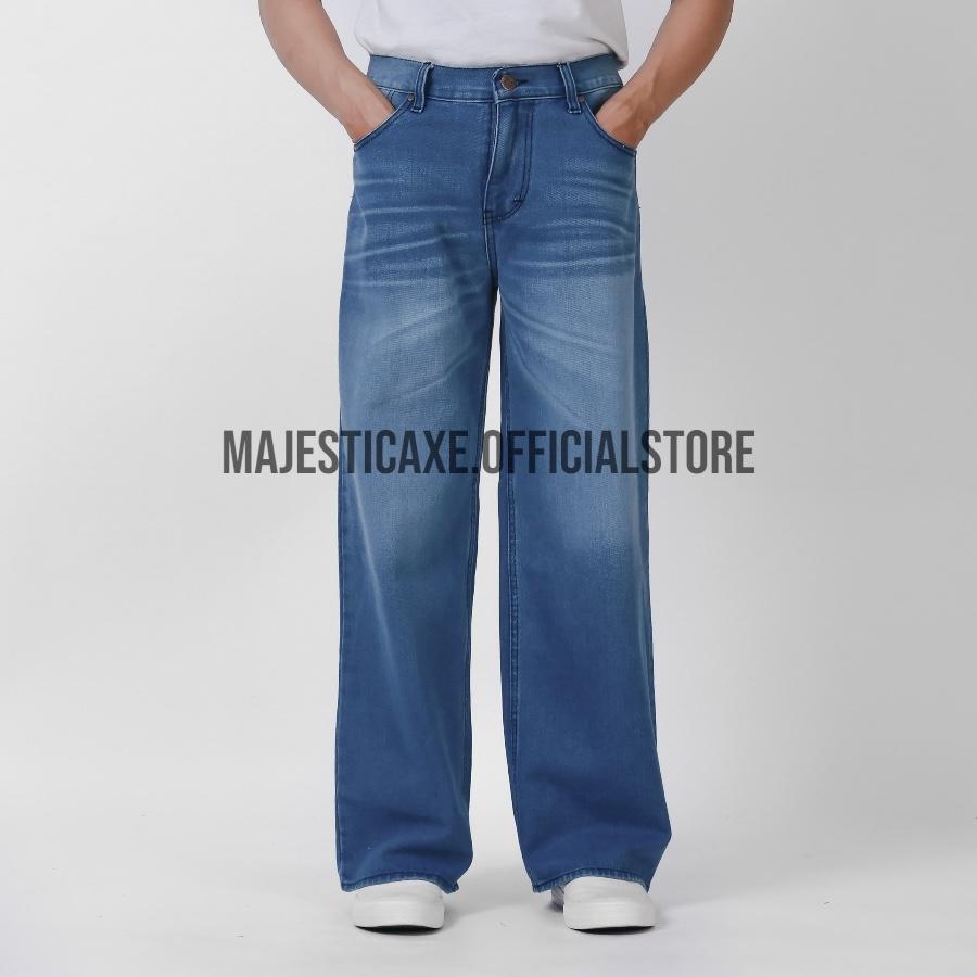 MAJESTIC AXE - Celana Jeans Gombrong Wide Leg Baggy Lebar Tebal Washing Light Blue