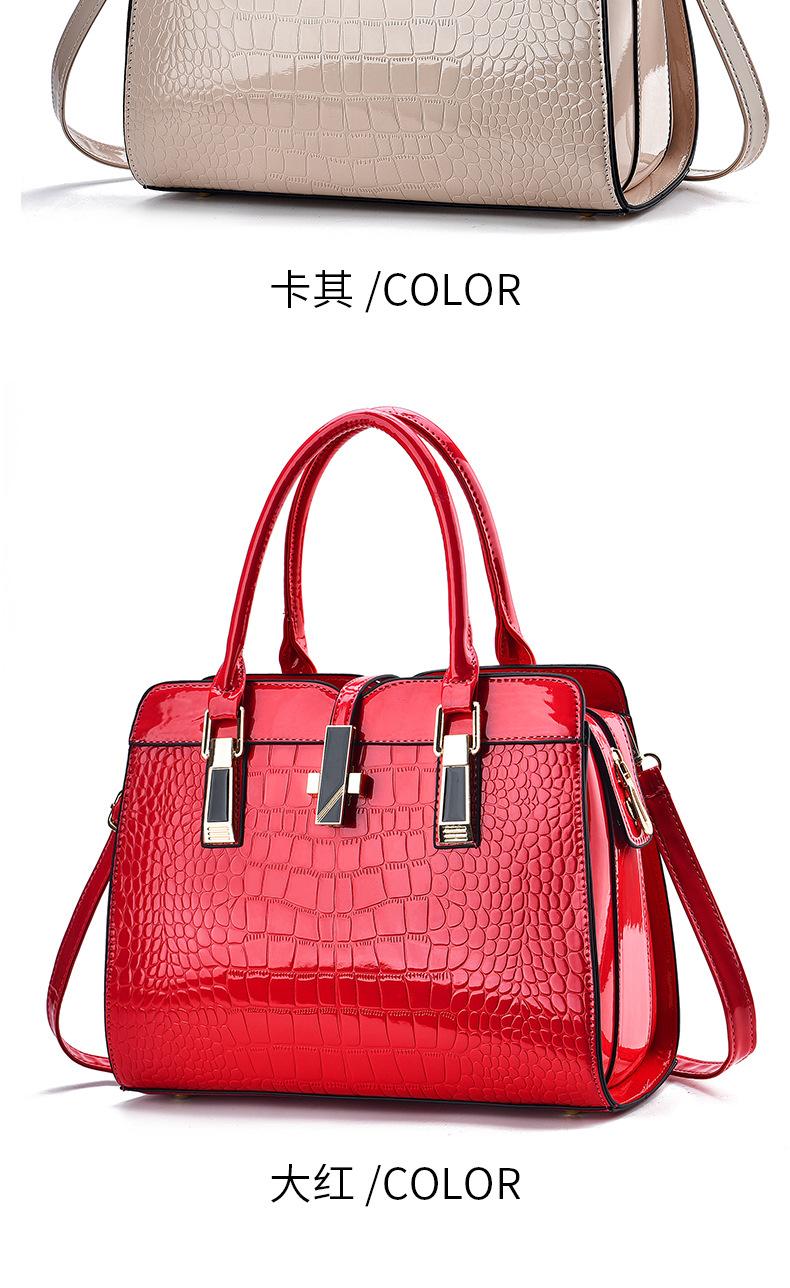 Product Introduction of [Cross-Border] Fashionable Bright Leather Women's Handbag 2024 Autumn and Winter New Large Capacity Crocodile Pattern Shoulder Messenger Bag 11