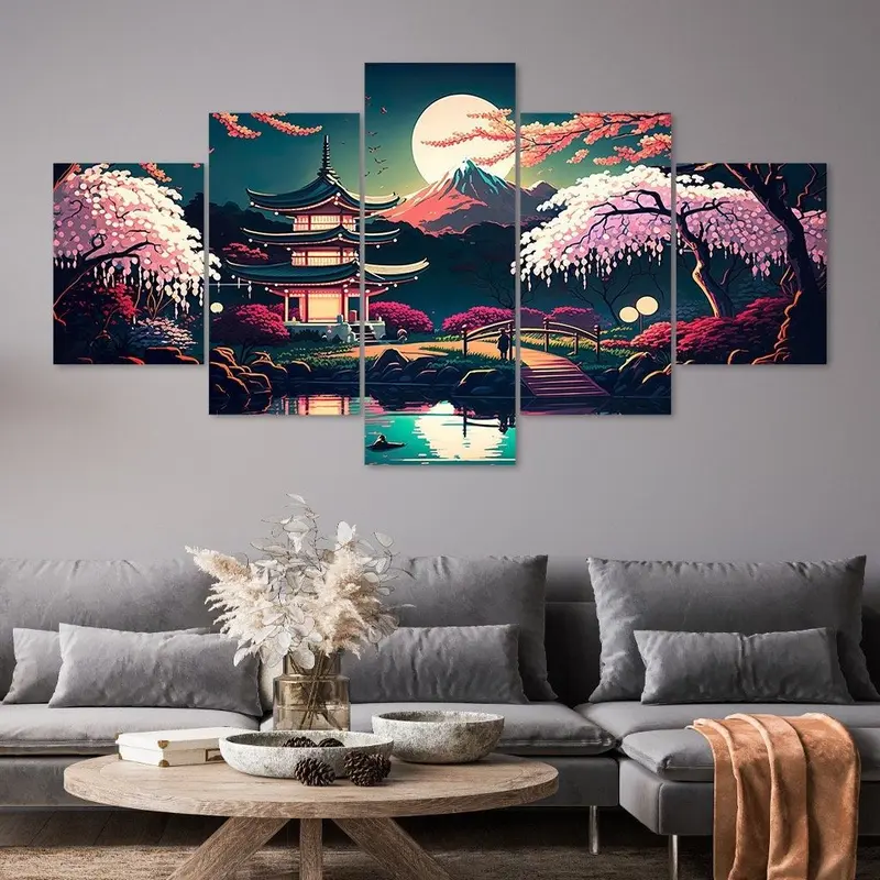 AINUN.....WALLDECOR HIASAN DINDING PAJANGAN RUANG TAMU MOTIF PEMANDANGAN 1SET 5PICIS/HIASAN DINGDING DEKORASI RUMAH POSTER KAYU MDF Kualitas Tinggi 3