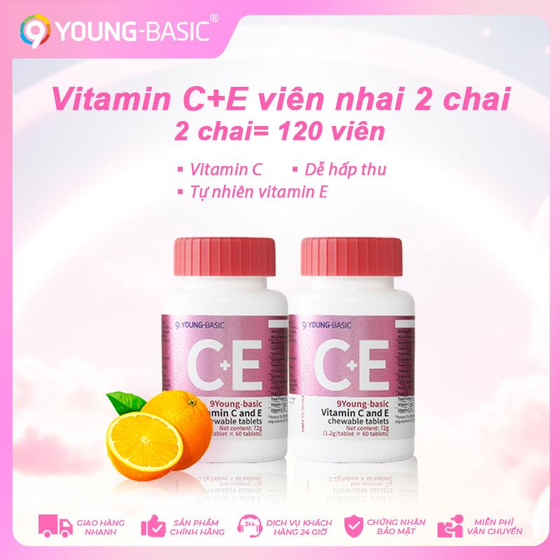  9YOUNG-BASIC MOH chứng nhận vitamin C+E viên nhai 2 chai tổng cộng 1.2g x 120 viên 1 viên chứa  VC 27.8 mg Tự nhiên vitamin E 2.82 mg,Bổ sung vitamin C ,Tự nhiên vitamin E vitamin tổng hợp | Tỷ lệ khoa học 