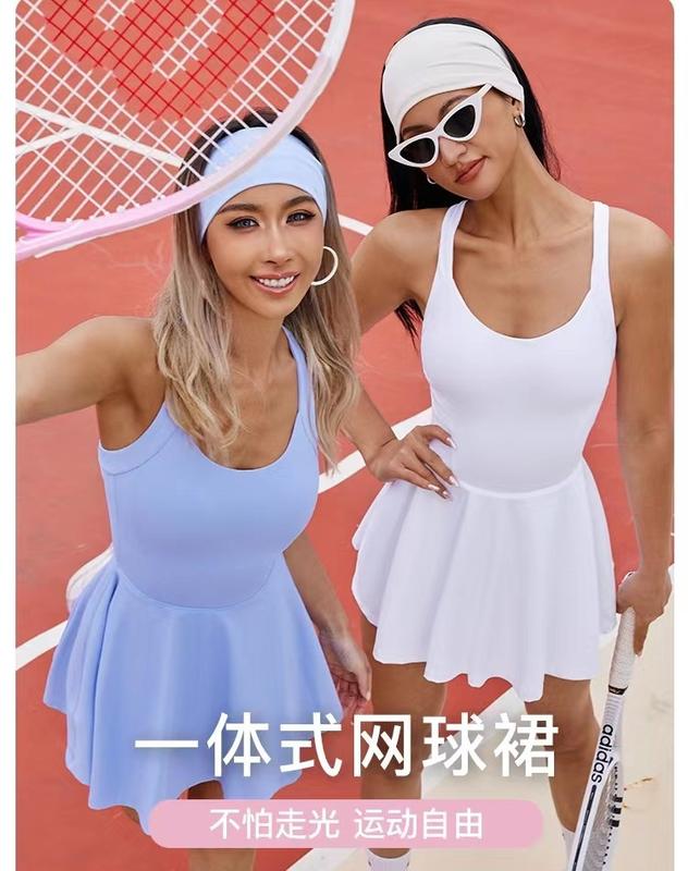 Product Introduction of Outdoor Sports Tennis Skirt One-Piece Slim-Fit Anti-Exposure Fake Two-Piece Shorts One-Piece Fitness Yoga Wear Suit for Women 3