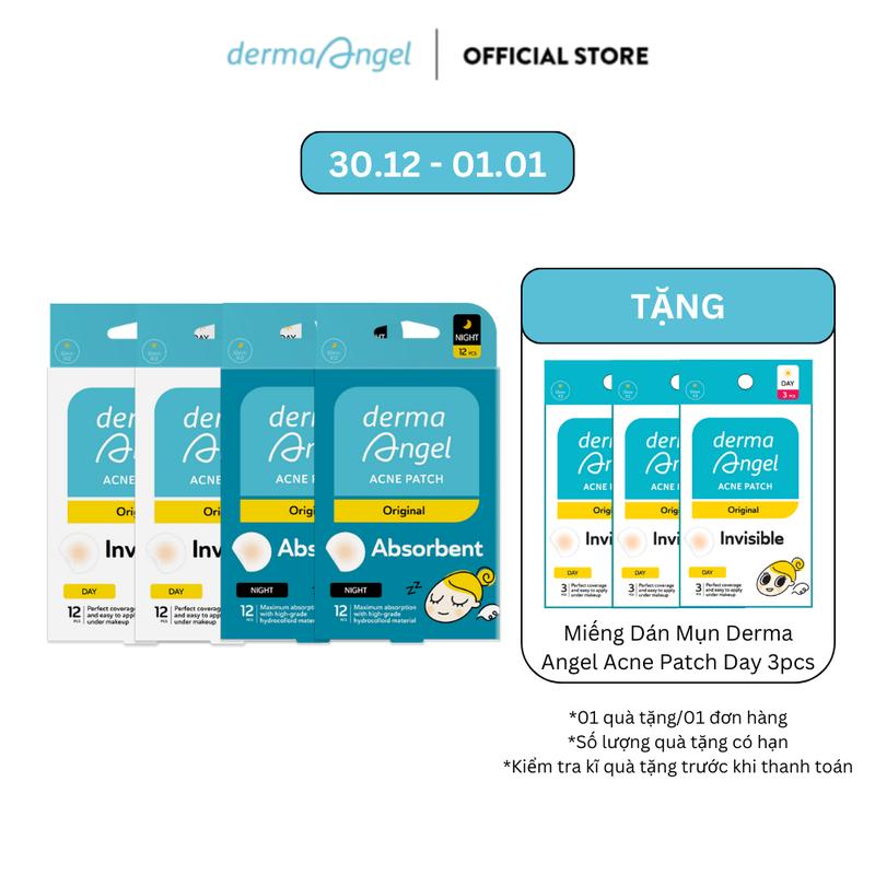 Combo 4 Miếng Dán Mụn Không Tiệt Trùng Derma Angel Acne Patch - 2 Day 12 & 2 Night 12