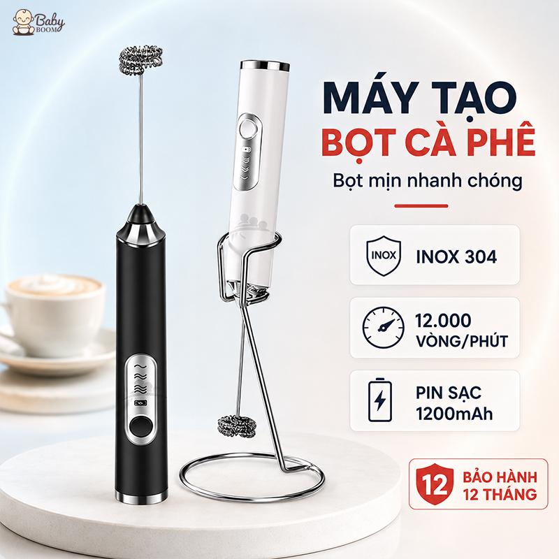 Máy đánh trứng đánh bọt cà phê cầm tay mini không dây đa năng 3 chế độ pin sạc 1200mAh Inox Máy Đánh Bọt Máy Tạo Bọt
