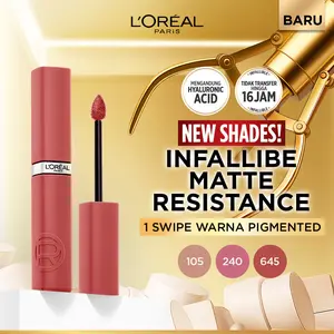 L’Oreal Paris Infallible Matte Resistance Liquid Lipstick for 16 Jam Long Lasting, Tidak Transfer, Transferproof, Tidak Kering dengan Hyaluronic Acid