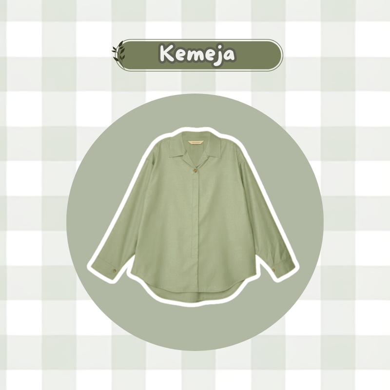 Oneset 3 in 1 Ootd Wanita Hijab Korean Style ( Kemeja Sage Green Celana Cargo Outfitset ) - AH43 Setelan Basic Casual Kombinasi Katun Panjang Loose Rayon Baju Formal Tangan Atasan Pendek Hitam Oversize 3
