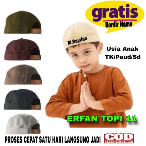 Topi Peci Miki Hat Peci Anak Free Bordir Nama Peci Termurah Terlaris Hitam Muslim 0