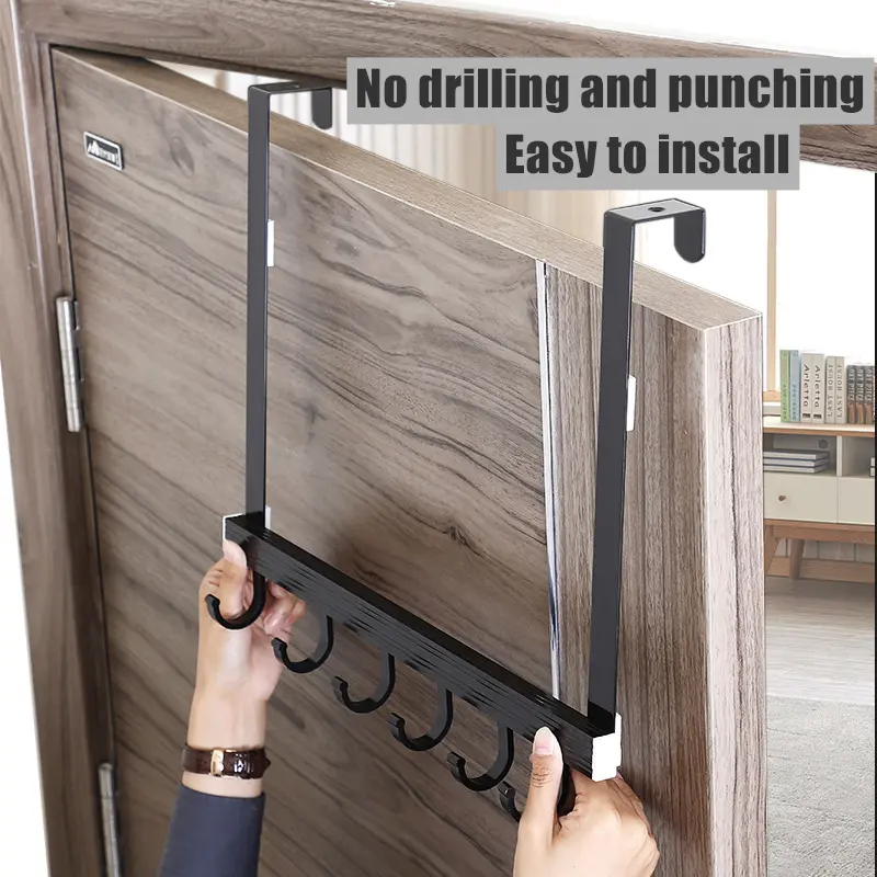 Qpickle Back Door Hanger with Adjustable hooks/ No drill/Anti-rust Aluminium Metal Organiser