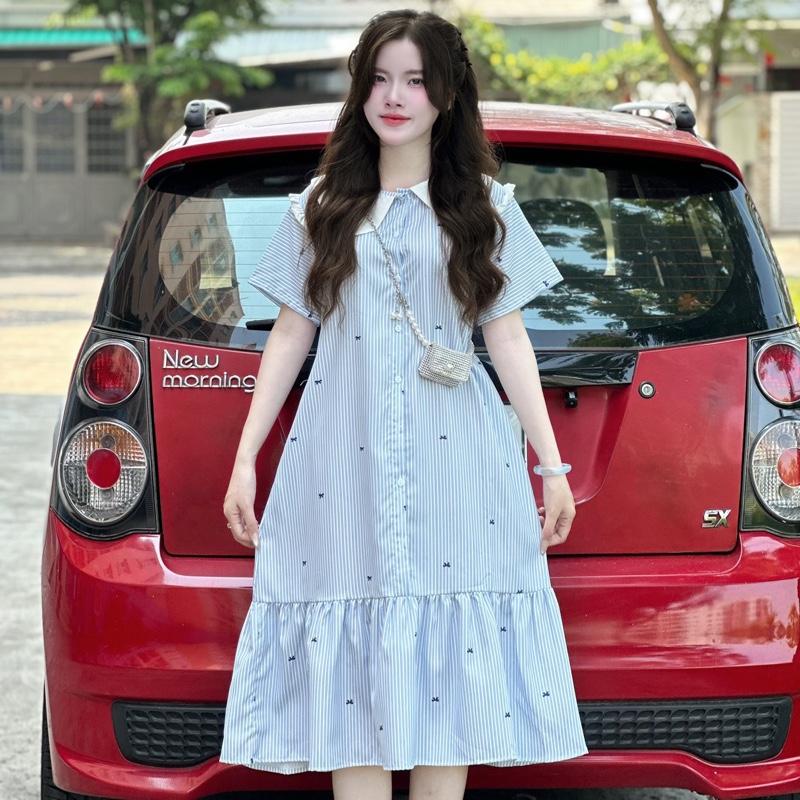 [V23] Váy Thô Mềm In Nơ Cổ Sen 2 Màu , Váy Nữ Dáng Xuông Có Túi - Kho Sỉ Thuỷ Tiên damsuong  nhenhang 3