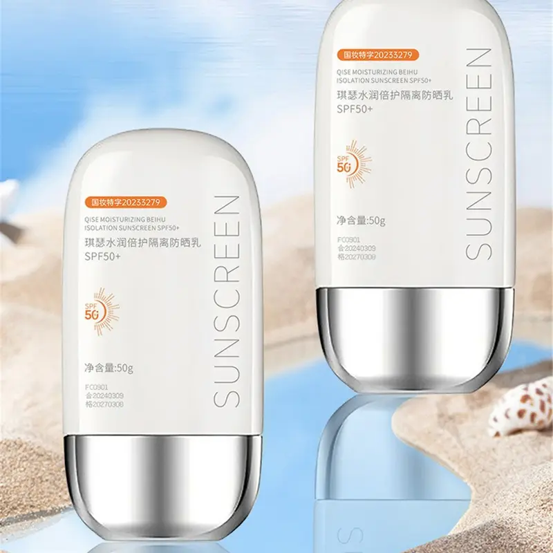 Kem Chống Nắng, Qise, SPF50 +, Làm Sáng Tự Nhiên, Nhẹ, Không Dính, 50g Skincare Vitamin E 5