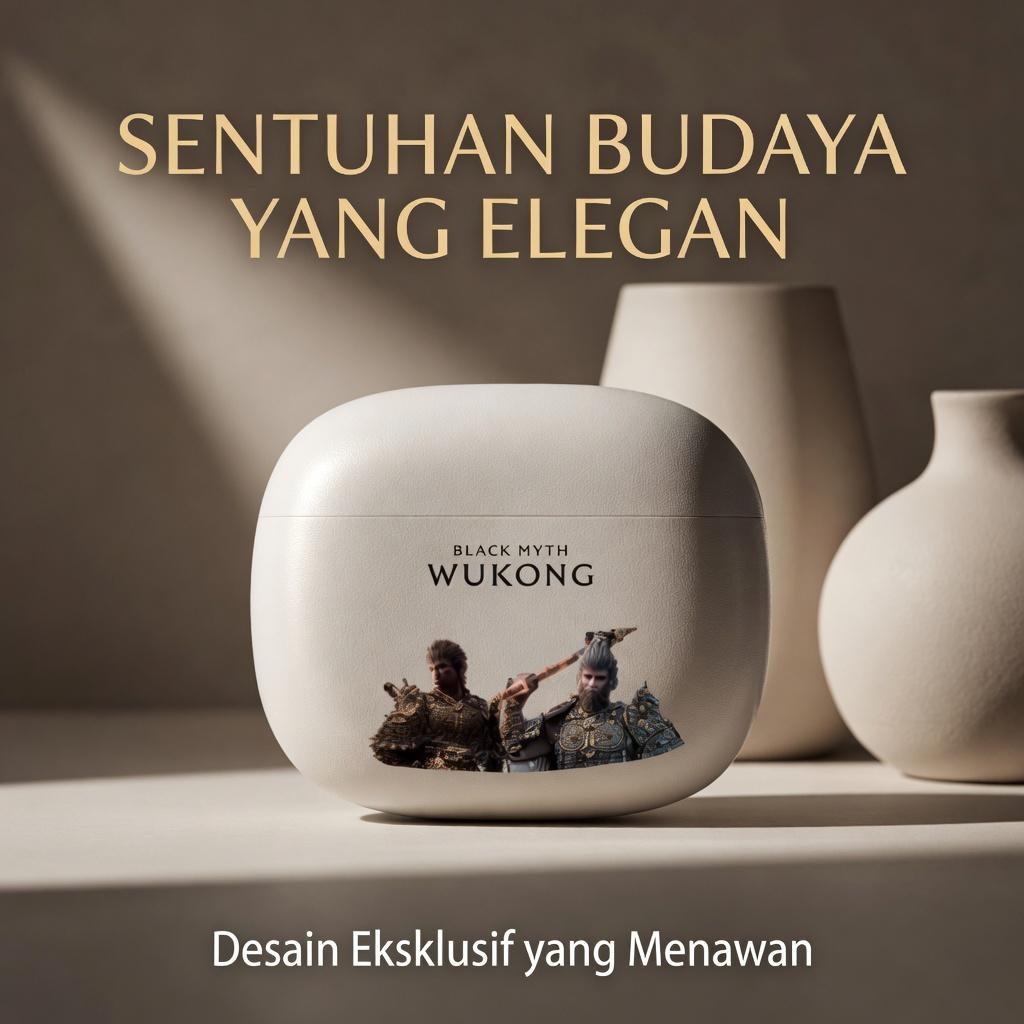 Black Myth Wukong KY X60 jbl phantom AI Earphone Suara Stereo Level HiFi, Tahan Air iPX5, Mikrofon Internal, ENC Noise Reduction  Cerdas Kontrol Sentuh untuk iPhone dan Android
