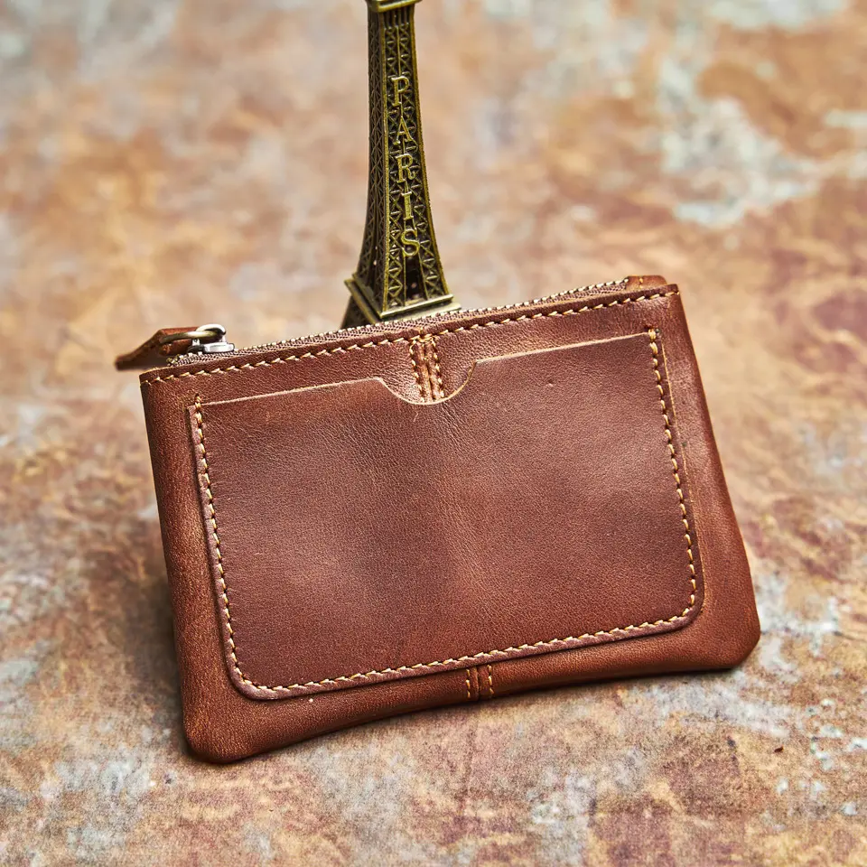 Crazy Horse Leather Wallet Men's Retro Zipper Short Wallet Simple Card Holder Casual Short Wallet NASVA